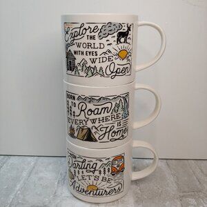 Large Ceramic Mugs Set of 3 with Camping Rving Vanlife Adventure Stackable